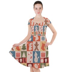 Cute Christmas Seamless Pattern Vector Cap Sleeve Midi Dress by Vaneshart