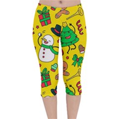 Funny Decoration Christmas Pattern Velvet Capri Leggings  by Vaneshart