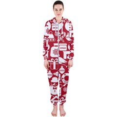 Christmas Seamless Pattern Icons Hooded Jumpsuit (ladies)  by Vaneshart