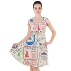 Christmas Postal Pattern Cap Sleeve Midi Dress by Vaneshart