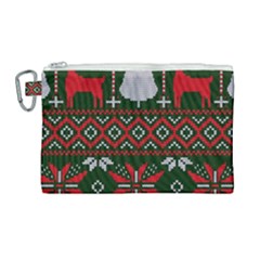 Christmas Pattern Knitted Design Canvas Cosmetic Bag (large) by Vaneshart