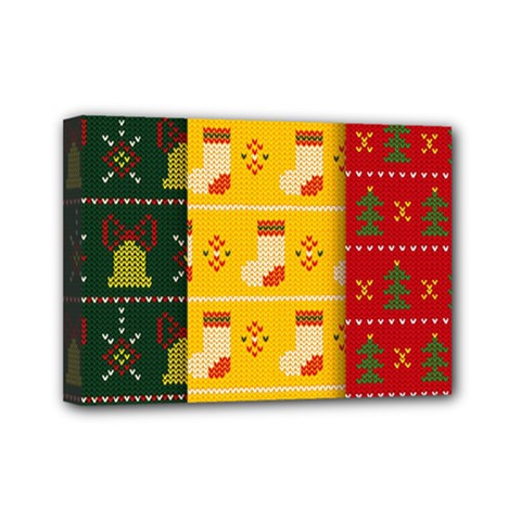 Knitted Christmas Pattern With Socks Bells Mini Canvas 7  X 5  (stretched) by Vaneshart