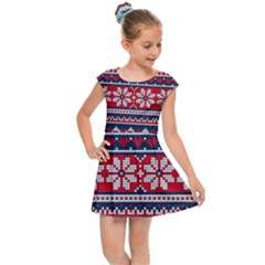 Beautiful Knitted Christmas Pattern Kids  Cap Sleeve Dress by Vaneshart