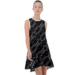 Black And White Ethnic Geometric Pattern Frill Swing Dress by dflcprintsclothing