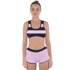 Black And Light Pastel Pink Large Stripes Goth Mime French Style Racerback Boyleg Bikini Set by genx