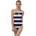 Black and White Large Stripes Goth Mime french style To One Side Swimsuit View1