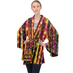 Illustrations Star Bands Wallpaper Long Sleeve Velvet Kimono  by HermanTelo