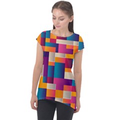 Abstract Geometry Blocks Cap Sleeve High Low Top by Bajindul