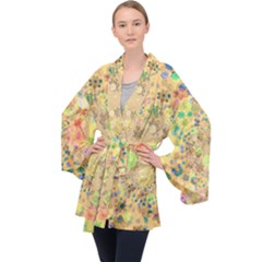 Flowers Color Colorful Watercolour Long Sleeve Velvet Kimono  by HermanTelo