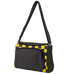 Checkerboard Pattern Black And Yellow Ancap Libertarian Front Pocket Crossbody Bag by snek