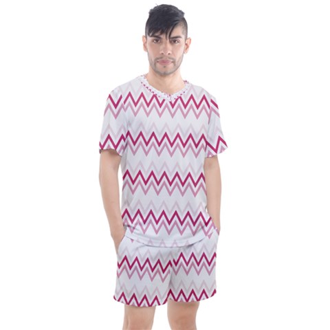 Chevrons Rose/blanc Men s Mesh Tee And Shorts Set by kcreatif