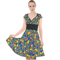 Clown World Pepe The Frog Honkhonk Meme Kekistan Funny Pattern Blue  Cap Sleeve Front Wrap Midi Dress by snek