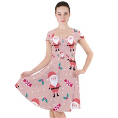 Cute Christmas Santa Seamless Pattern Cap Sleeve Midi Dress by Vaneshart