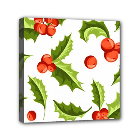 Christmas Holly Berry Seamless Pattern Mini Canvas 6  X 6  (stretched) by Vaneshart