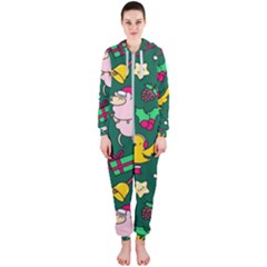 Funny Decoration Christmas Pattern Background Hooded Jumpsuit (ladies)  by Vaneshart