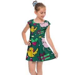 Funny Decoration Christmas Pattern Background Kids  Cap Sleeve Dress by Vaneshart