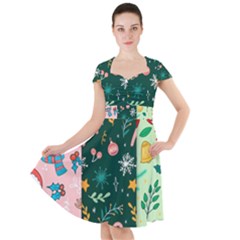 Hand Drawn Christmas Pattern Collection Cap Sleeve Midi Dress by Vaneshart