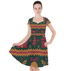 Knitted Christmas Pattern Cap Sleeve Midi Dress by Vaneshart