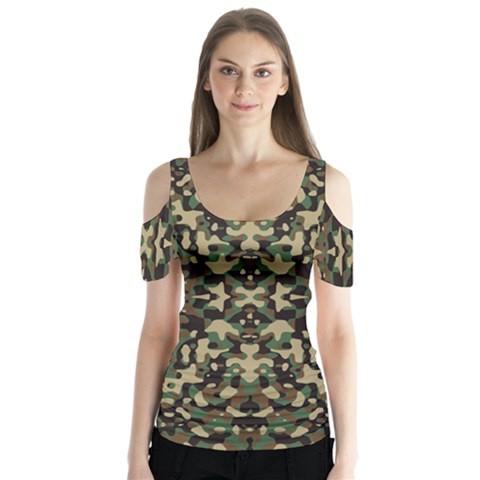 Camo Butterfly Sleeve Cutout Tee  by ArtworkByPatrick