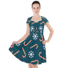 Christmas Seamless Pattern With Candies Snowflakes Cap Sleeve Midi Dress by Vaneshart