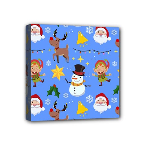 Funny Christmas Pattern With Snowman Reindeer Mini Canvas 4  X 4  (stretched) by Vaneshart