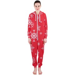 Christmas Seamless With Snowflakes Snowflake Pattern Red Background Winter Hooded Jumpsuit (ladies)  by Vaneshart