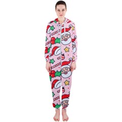 Colorful Funny Christmas Pattern Santa Claus Hooded Jumpsuit (ladies)  by Vaneshart