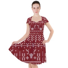 Beautiful Knitted Christmas Pattern Red Cap Sleeve Midi Dress by Vaneshart