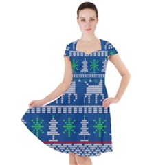 Knitted Christmas Pattern Cap Sleeve Midi Dress by Vaneshart