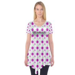 Background Flowers Multicolor Purple Short Sleeve Tunic  by HermanTelo