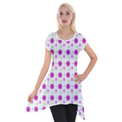 Background Flowers Multicolor Purple Short Sleeve Side Drop Tunic by HermanTelo