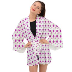 Background Flowers Multicolor Purple Long Sleeve Kimono by HermanTelo