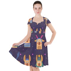 Funny Christmas Pattern With Reindeers Cap Sleeve Midi Dress by Vaneshart