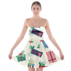 Christmas Gifts Pattern With Flowers Leaves Strapless Bra Top Dress by Vaneshart