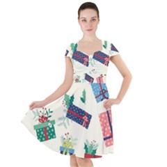 Christmas Gifts Pattern With Flowers Leaves Cap Sleeve Midi Dress by Vaneshart