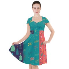 Hand Drawn Christmas Pattern Collection Cap Sleeve Midi Dress by Vaneshart