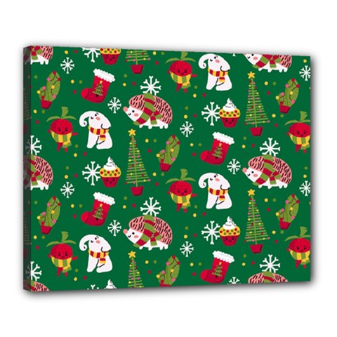 Colorful Funny Christmas Pattern Green Canvas 20  X 16  (stretched) by Vaneshart