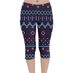 Christmas Concept With Knitted Pattern Velvet Capri Leggings  by Vaneshart