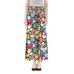 Colorful Pattern With Decorative Christmas Elements Full Length Maxi Skirt by Vaneshart