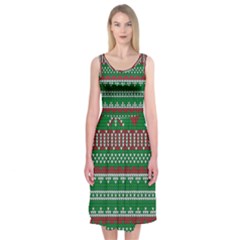 Knitted Christmas Pattern Green Red Midi Sleeveless Dress by Vaneshart