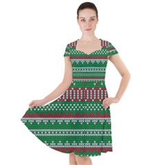 Knitted Christmas Pattern Green Red Cap Sleeve Midi Dress by Vaneshart