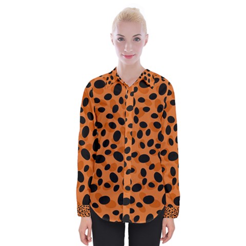 Orange Cheetah Animal Print Womens Long Sleeve Shirt by mccallacoulture