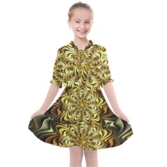 Fractal Flower Petals Gold Kids  All Frills Chiffon Dress by HermanTelo