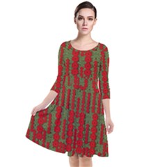 Bloom In Yule Season Colors Quarter Sleeve Waist Band Dress by pepitasart