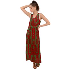 Bloom In Yule Season Colors V-neck Chiffon Maxi Dress by pepitasart