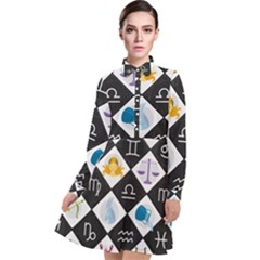 Zodiac Astrology Horoscope Long Sleeve Chiffon Shirt Dress by HermanTelo