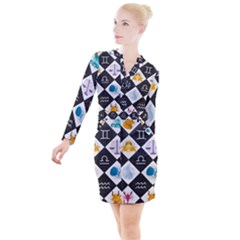 Zodiac Astrology Horoscope Button Long Sleeve Dress by HermanTelo