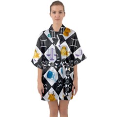 Zodiac Astrology Horoscope Half Sleeve Satin Kimono  by HermanTelo