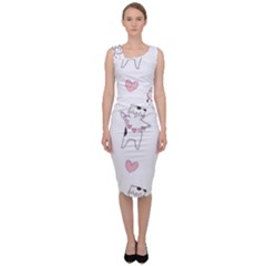 Seamless Pattern Cute Cat With Little Heart Hearts Sleeveless Pencil Dress by Wegoenart