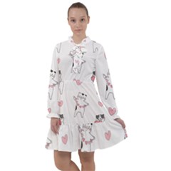 Seamless Pattern Cute Cat With Little Heart Hearts All Frills Chiffon Dress by Wegoenart